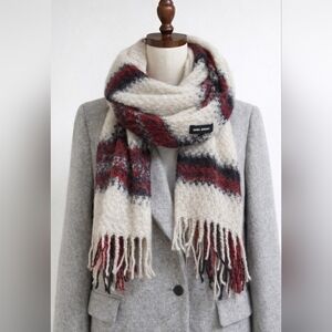 Saks Fifth Avenue Wool Scarf in Cream and Red